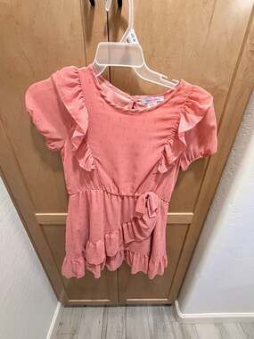 Love & Whimsy Girls Pink Metallic Swiss Dot Ruffle Detail Dress Size 14